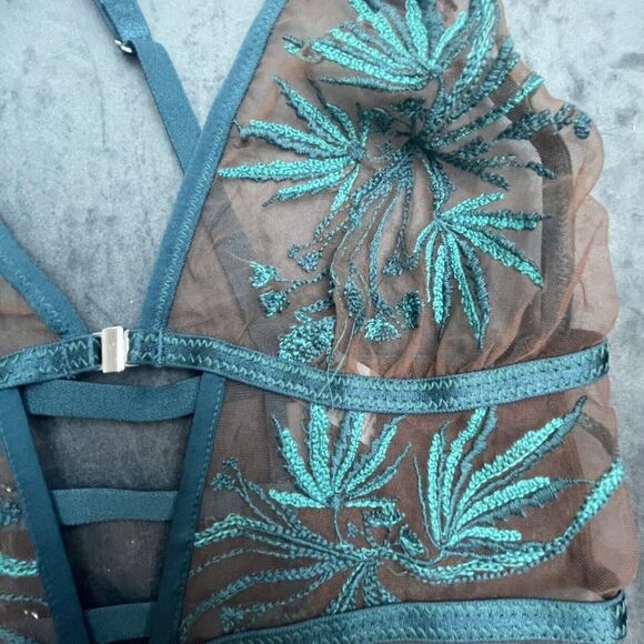 Thistle and Spire Brooklyn Haze Bra Womens Medium Emerald Espresso Sheer Strappy - Picture 4 of 7